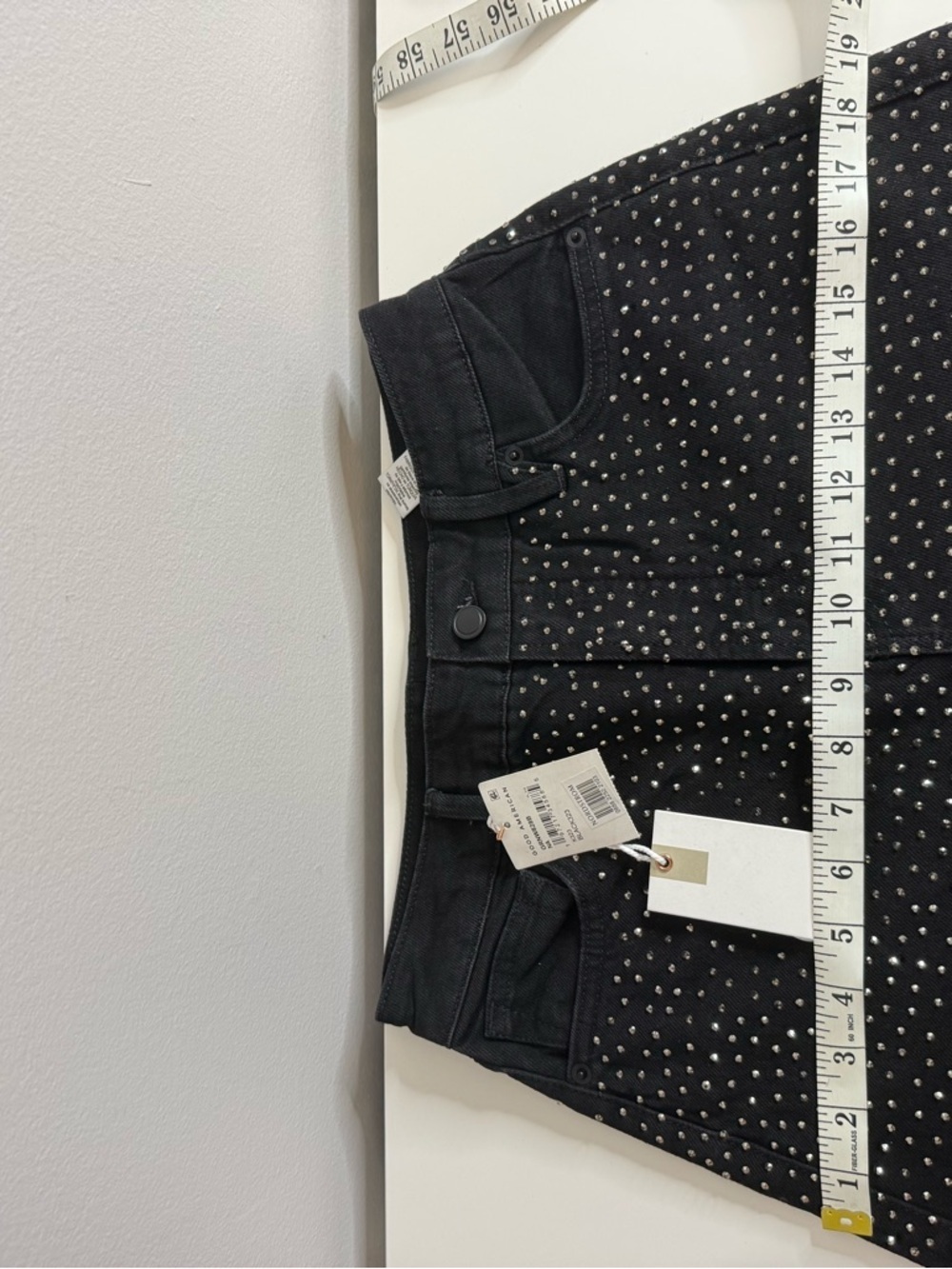 Good American Good Ease Embellished Baggy Jeans Sparkle Wide Leg Black 2/26 NWT - Picture 9 of 13